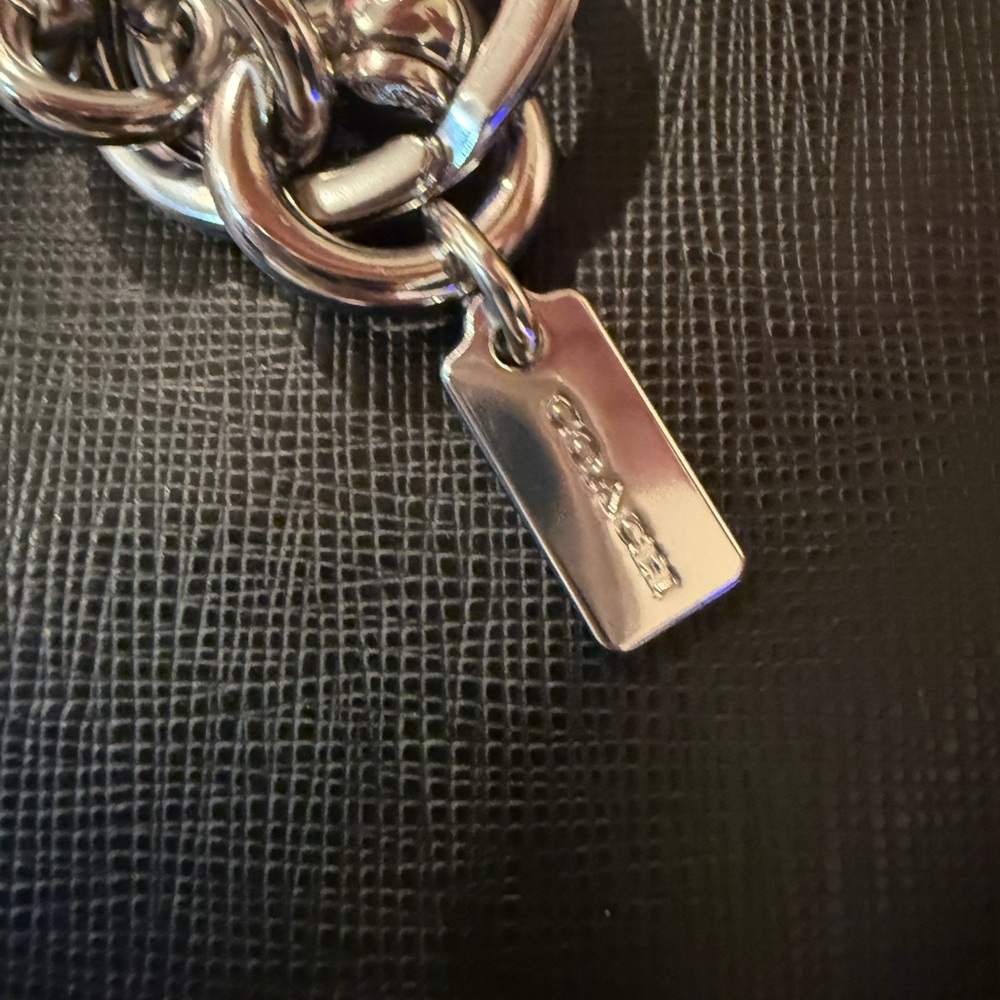 Coach Red and Blue Keychain with Silver Accents